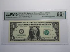 $1 2017 Radar Serial Number Federal Reserve Currency Bank Note Bill PMG UNC66EPQ