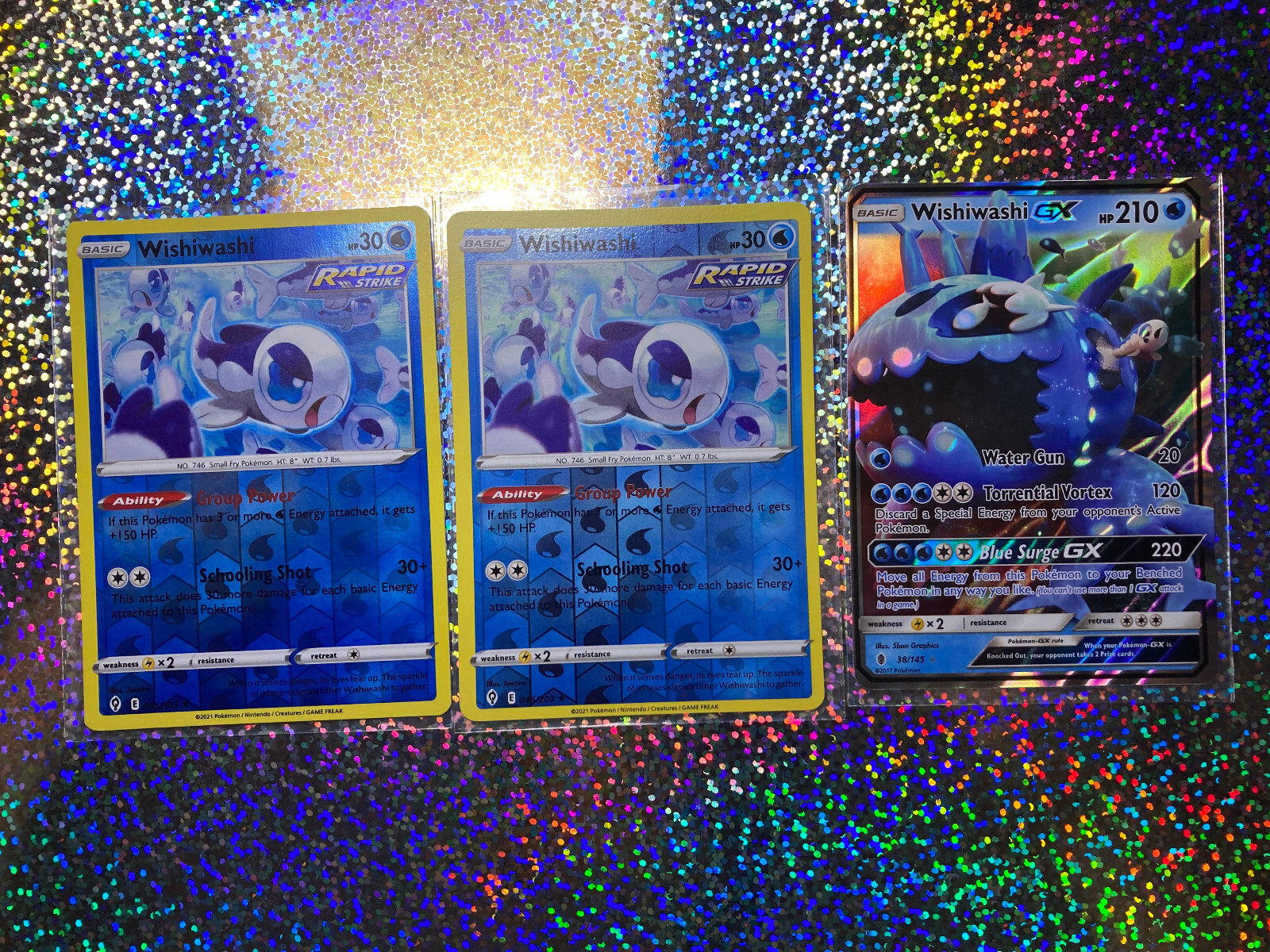 Pokemon TCG: Ultra Rare 38/145 Wishiwashi GX; Reverse Holo 046/203 Wishiwashi