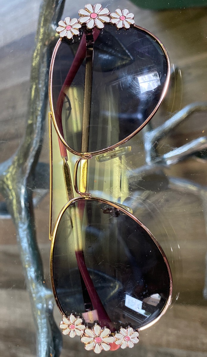 Daisy Flower Pink Accented Trim Aviators Sunglasses Hippy Cool Chick  Pre-teen