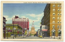Springfield IL Capitol Avenue Linen Postcard Illinois