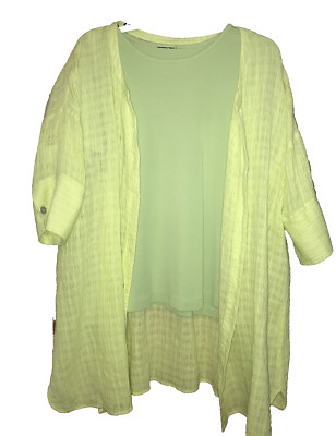 Womens 1x Green Boho Tunic and Cotton Shirt 3/4 Sleeve Cool Gauze Lot of 2