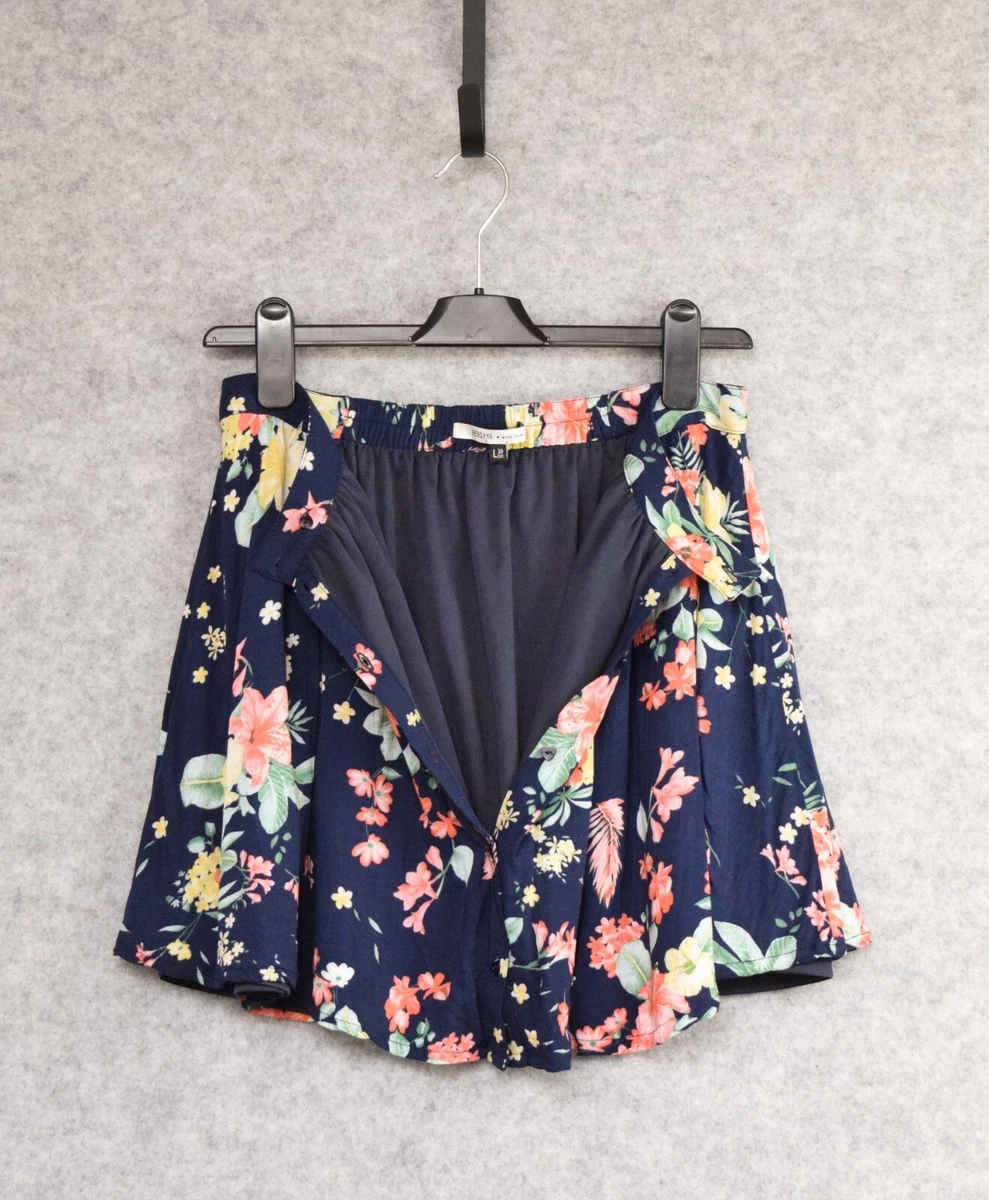 Minifalda Bershka Floral Azul Marino Botón Talla L