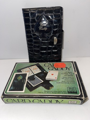 Vintage MCM Playing Cards Patton Leather Card Caddy 2 Unopened Decks Pencil Pads - Picture 2 of 12