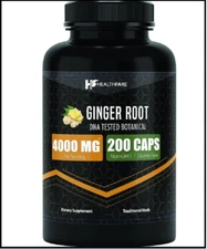 Ginger Root Capsules 4000mg | 200 Pills | Highest Potency Supplement HealthFare