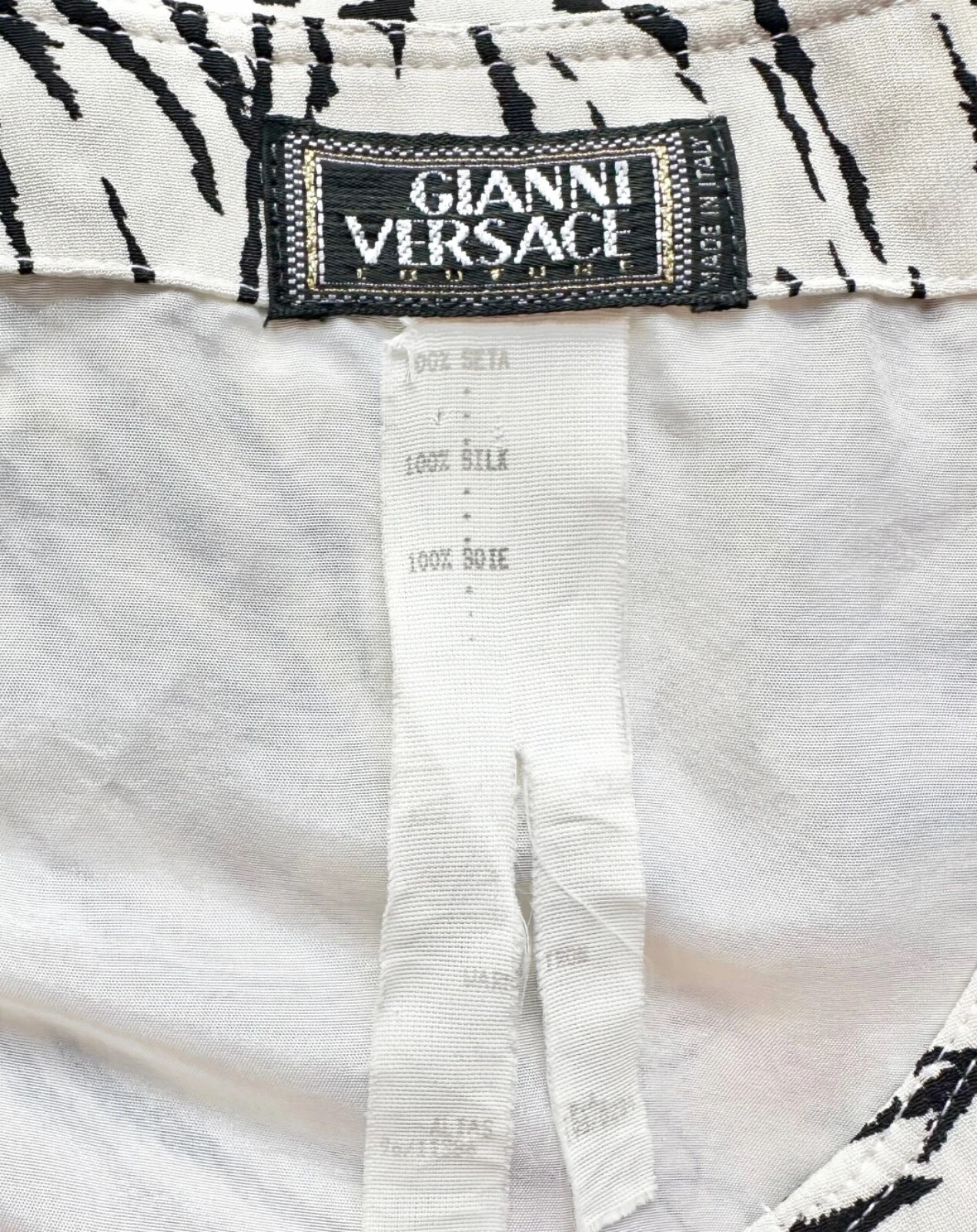 Abito Gianni Versace 1996 S S Vintage Zebra Stripe Bianco Seta Crepe Cambio S M