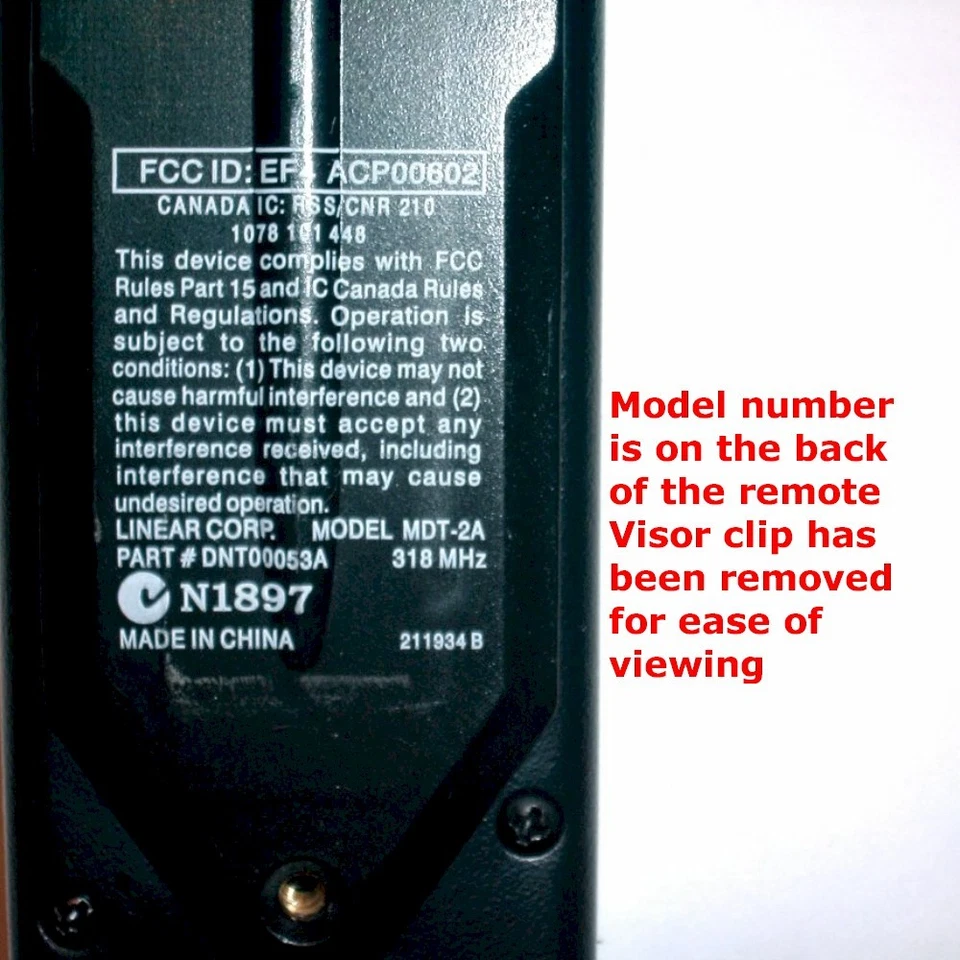 Linear MDT-2A MegaCode 2-Button Visor Gate Garage Door Remote Control DNT00053A - Image 2 of 2
