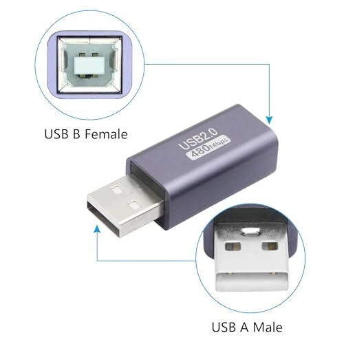 USB 2.0 B Type Connector Adapter, USB USB A Male to USB B (MIDI) Female - 2Pcs - Image 2 of 4