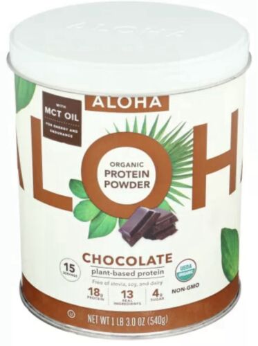 Aloha Organic Plant Based Protein Chocolate Powder 1 lb 3oz FREE SHIPPING 8/26