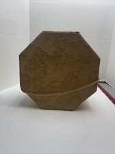 Fabric Covered Gold Damask Hexagon Hat Box Storage Rope Handle 11 x 11 x 5