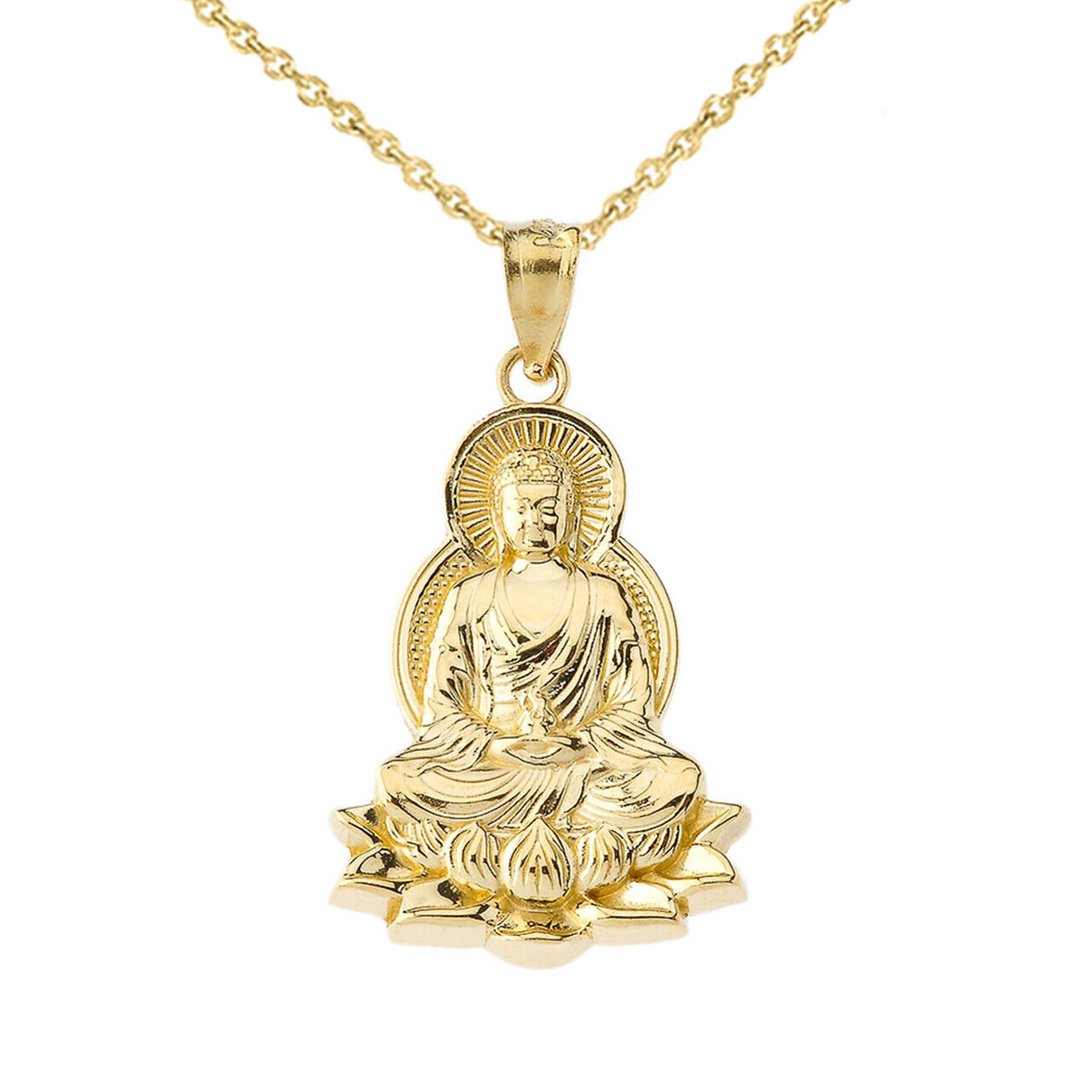 Gold Buddha In Lotus Flower Pendant Necklace in (yellow White Rose)