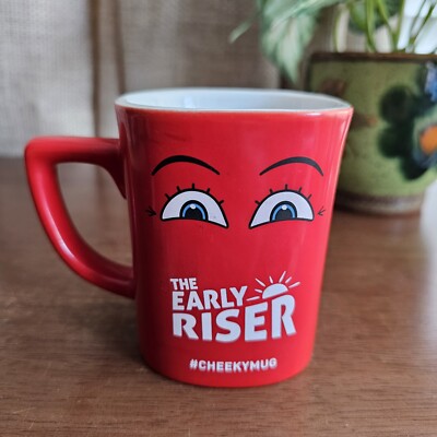 Vintage kleiner rot & weißer Nescafe quadratischer Promo Kaffeebecher Frühaufsteher 
