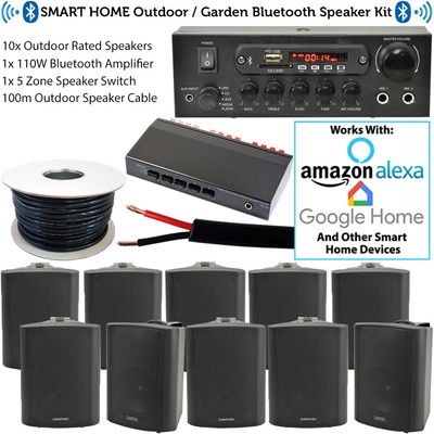 5 Zone Outdoor Bluetooth System 10x Weatherproof Black Speaker