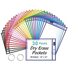 Packs Oversized Reusable Dry Erase Pocket Sleeves with 2 Rings, 10 Assorted 30