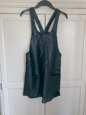 Faux Leather Green Pinafore Dress Size 8 Boho Chic Festival Vegan PU Pleather