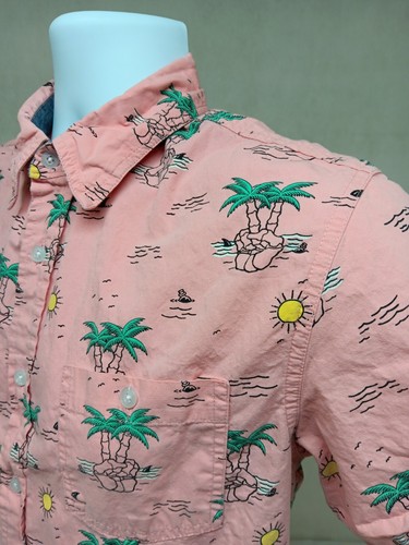 Eighty Eight Mens Large Pink Shirt 100% Cotton Skeleton Hand Palms Island Shark - Picture 5 of 13