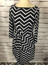 Ann Taylor Womes Size SP Black/White Long Sleeve Knee Length Waist Tie Dress