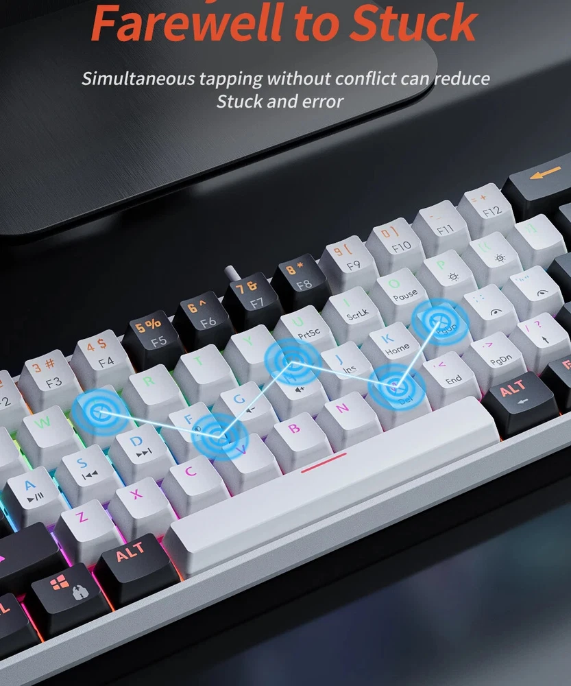 Hot Swappable 61-Key RGB Gaming Keyboard with Red Switches and Wired US Layout