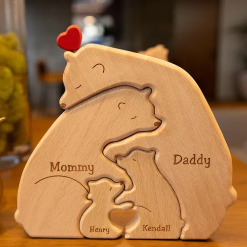 Personalized Wooden Puzzle Bear Family, Gift for Dad Mom, Home Decor