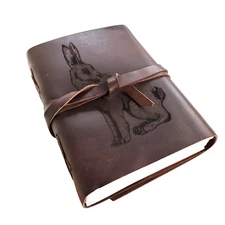Rabbit Design Leather Journal, Free Personalization 5" x 7" Unlined Diary