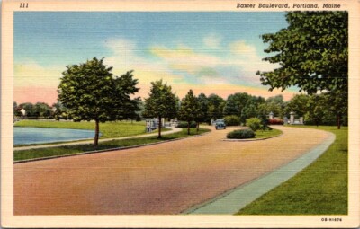 Vintage Postcard Baxter Boulevard Portland Maine ME c.1930-1945             S334