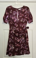 ASTR The Label Dress Women M Maroon Floral Tie Faux Wrap Lined Short Sleeve