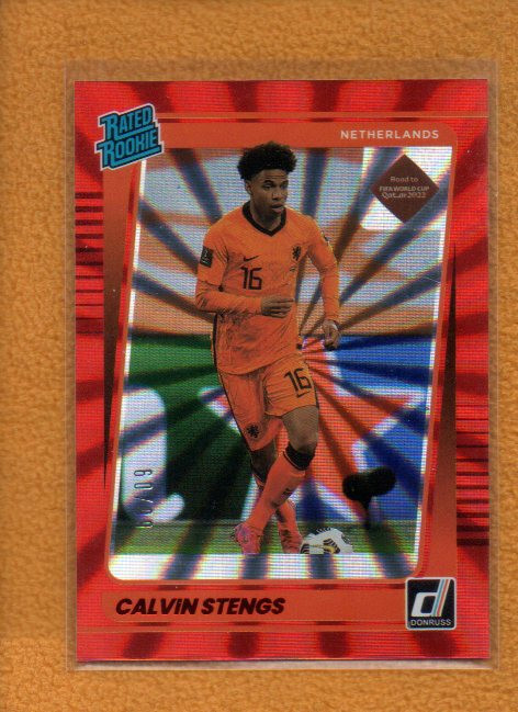 Calvin Stengs 2021-22 Donruss Rated Rookie Holo Red Laser RC 186 Netherlands /99