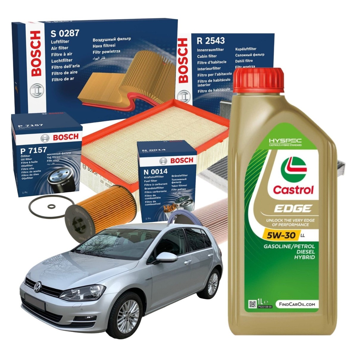 Kit Tagliando Completo Per VW Golf VII 1.6/2.0 TDI - Filtri Bosch + Olio Castrol 5W30