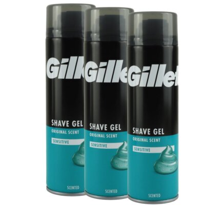 Gillette Rasiergel 3 x 200 ml für empfindliche Haut Shave Gel Set