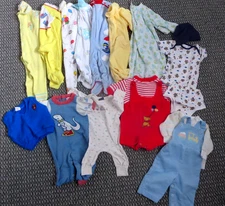 Vintage Baby Boy Clothes Primary Colors Rompers/Sleepers 0-6 mos.