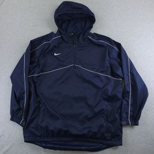 Nike Windbreaker Mens XL Navy Hooded Running Jacket Vented Lined Pockets