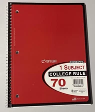 Top Flight Wire Bound 1-Subject Notebook College Rule - Choose Your Color