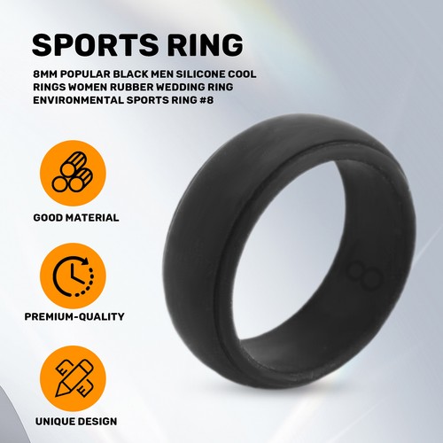 8Mm Popular Black Men Silicone Cool Rings Women Rubber Wedding 1521 - Picture 7 of 7
