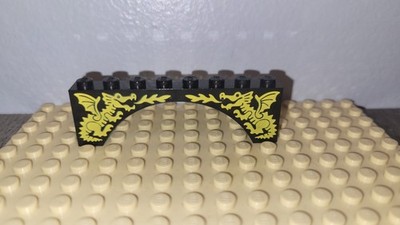 Lego Black Arch 1 x 8 x 2 w/ Two Yellow Dragons Pattern - Part #3308pb01