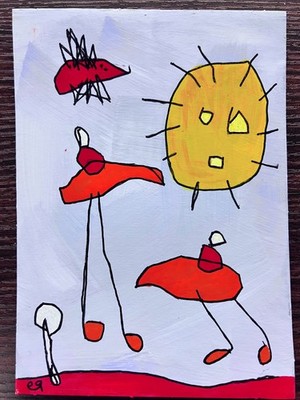 e9Art 5x7 'to and from nowhere' outsider art brut naive abstract childlike raw