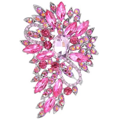 Elegant Women's Austrian Crystal Wedding Flower Leaf Bouquet Brooch - Gift Boxed