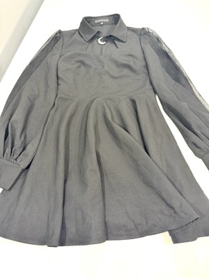 Punk Rave Gothic Women Long Sleeve V Neck A-line Mini XS Black Moon Hardware