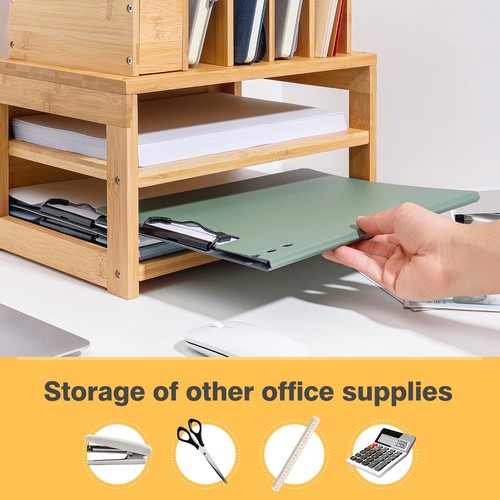 Bamboo Desk Organizer with File Holder, Office Organization for Desks with Ad... - Imagen 5 de 6