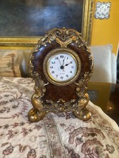 Vintage Titanic Strauss Style Mantle Suite Clock Burl Wood Gold  Resin Quartz