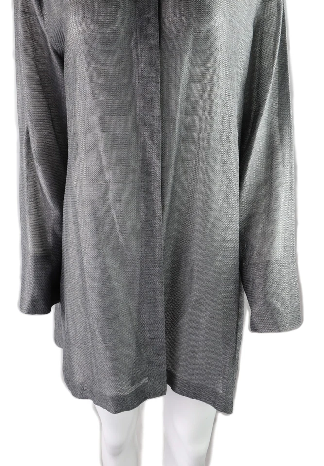 Blusa túnica ANNE KLEIN US para mujer grande gris con botones texturizada manga larga Foto 3 de 4