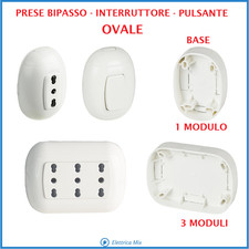 Presa Elettrica da a muro parete OVALE Bipasso Interruttore Pulsante Bianco