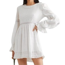 LoveShackFancy Women’s Size 4 White Jullian Eyelet Long Sleeve Mini Dress