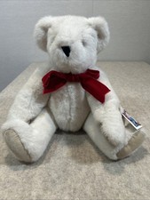 Vintage Vermont Teddy Bear Company 1992 16.5  Jointed Bear White Red Bow