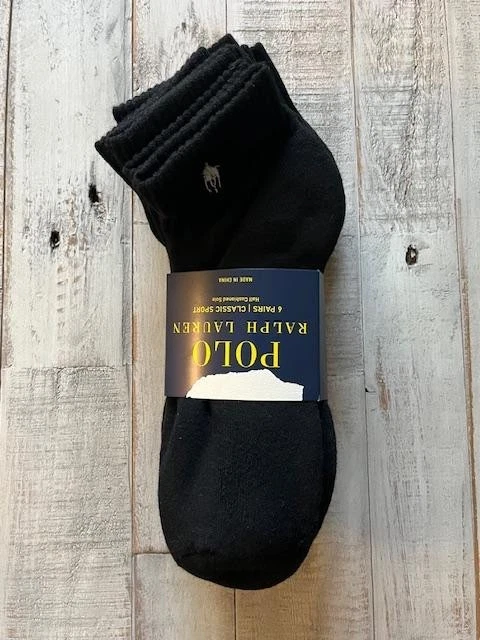 Polo Ralph Lauren Men's 6 Pack Half Cushioned Sole Socks Black Sock Size 10-13