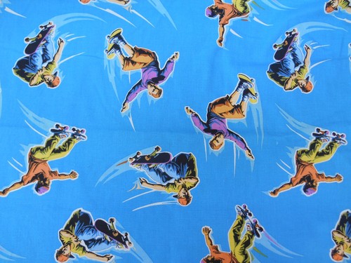Daisy Kingdom Cotton Print Fabric SKATEBOARDER Ollie Kickflip Gnarly 66" x 44"