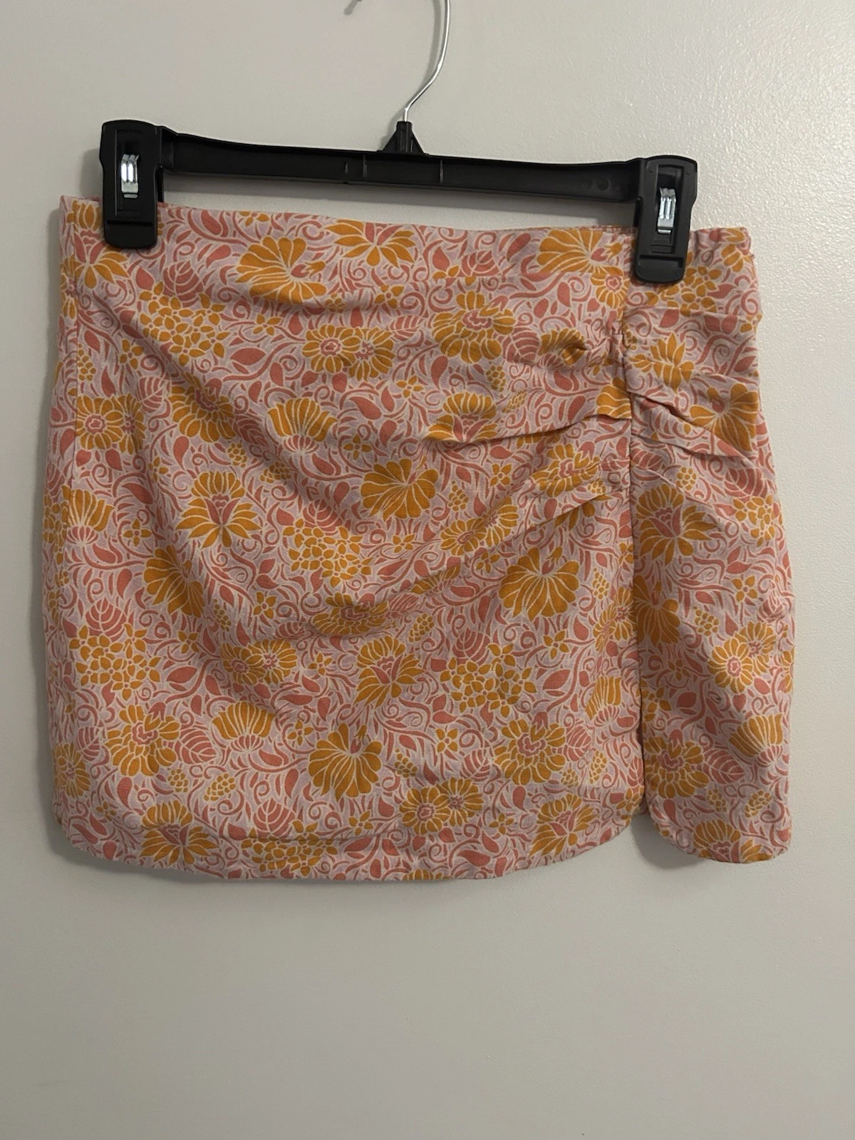 Zara - Linen Blend Floral Mini Skirt Orange / Pink Womens sz Medium Cute