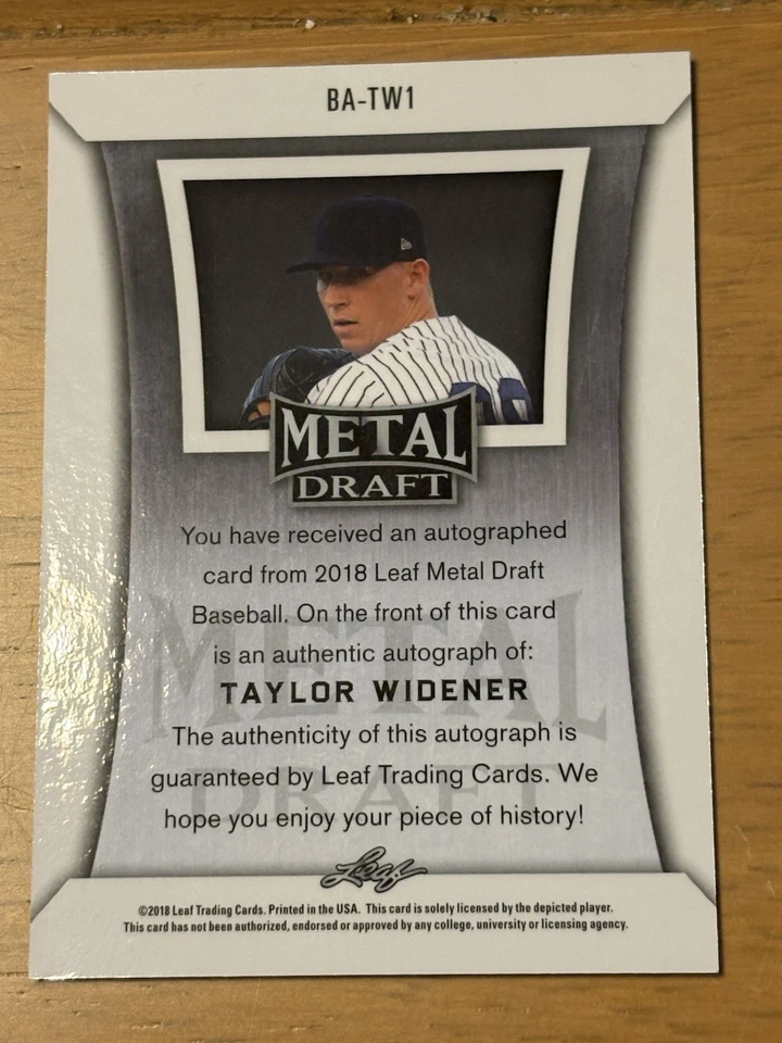 Taylor Widener Leaf Metal Draft Autograph Card BA-TW1 2018 - Image 2 of 2