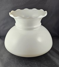 7" Heavy Opaque White Milk Glass Dome Hurricane Parlor Lamp Shade Scalloped Edge