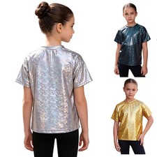 Unisex Kids Jazz Stylish Tops For Stage Performance Hip Hop Sparkly Dance Shiny