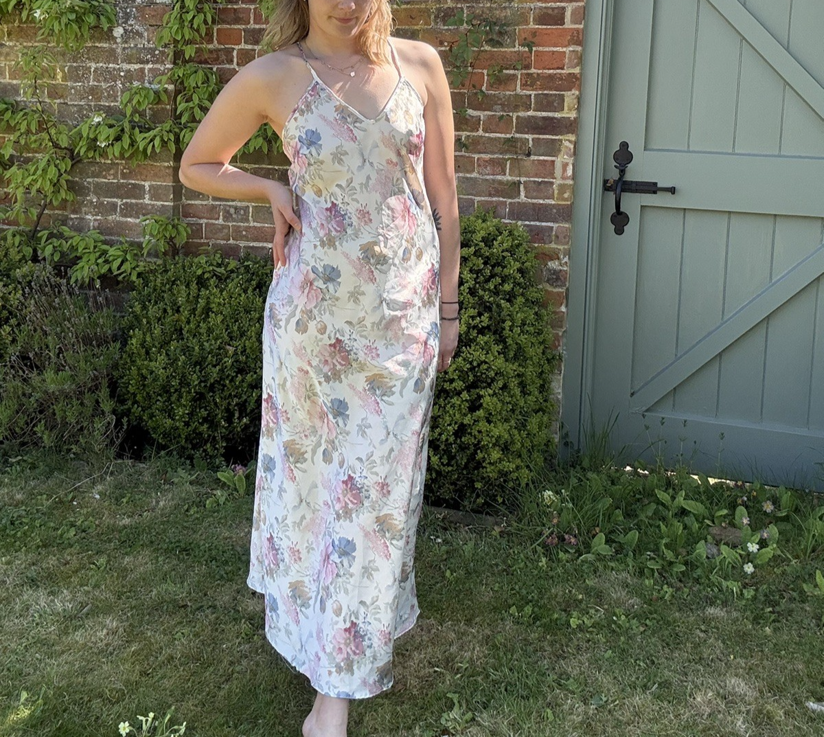 Vintage 90s Size S 8-10 Ivory Romantic Floral Satin Midi Slip Dress St  Bernard | eBay