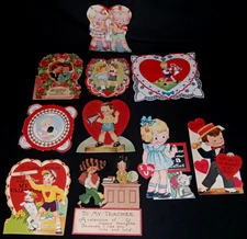 Vintage 1940s 1950s Die Cut Valentine Card Vignette Set Of 10 Holiday Ephemera